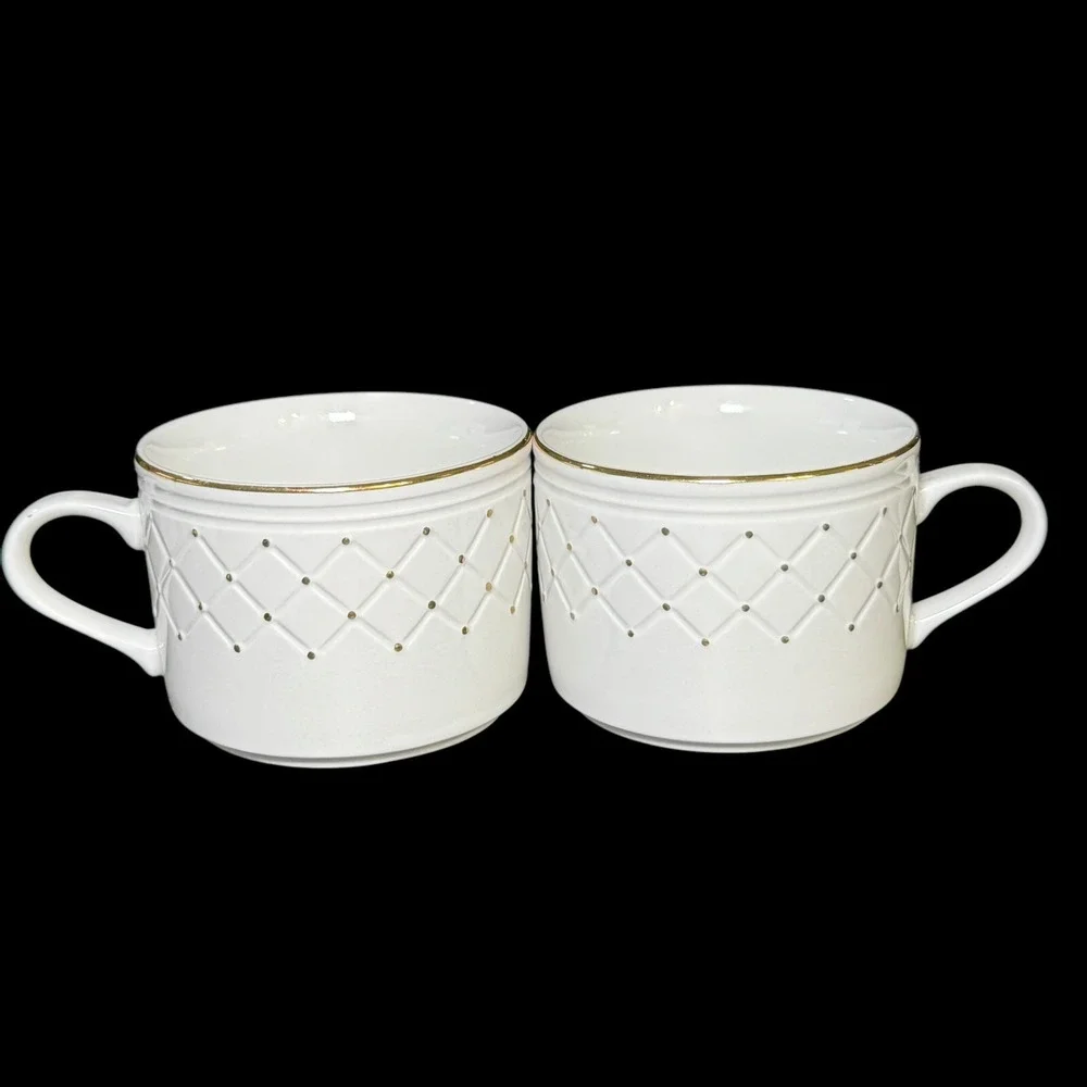 Gibson Golden Basket Flat Coffee Cup White and Gold‎ Set of 4